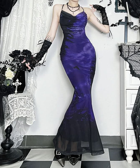 Enchanting Ombre Mermaid Maxi Dress - Gothic Witchy Halloween Party Gown