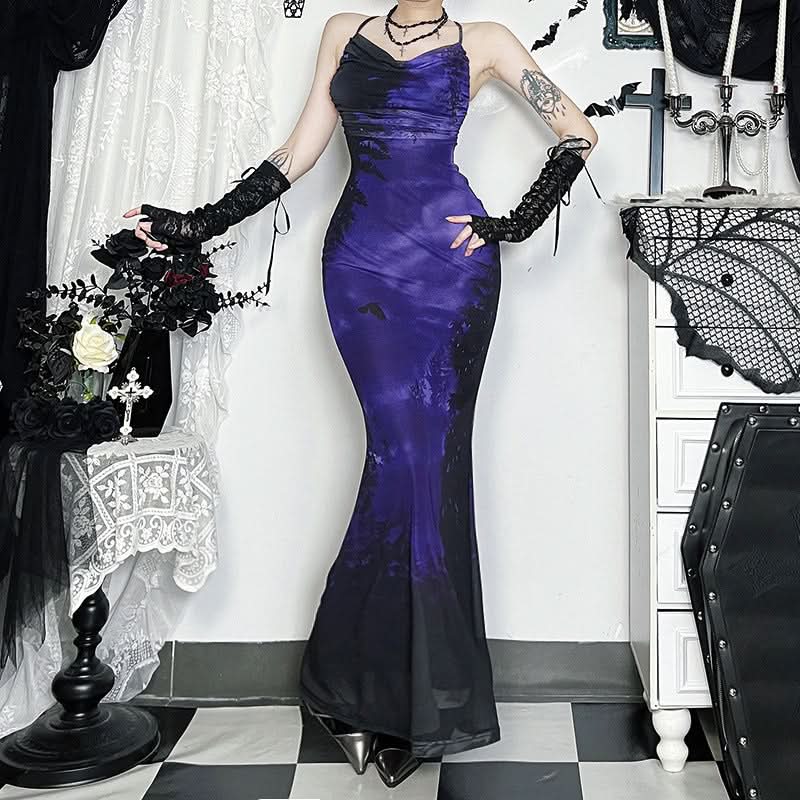 Enchanting Ombre Mermaid Maxi Dress - Gothic Witchy Halloween Party Gown