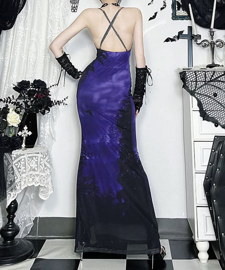 Enchanting Ombre Mermaid Maxi Dress - Gothic Witchy Halloween Party Gown