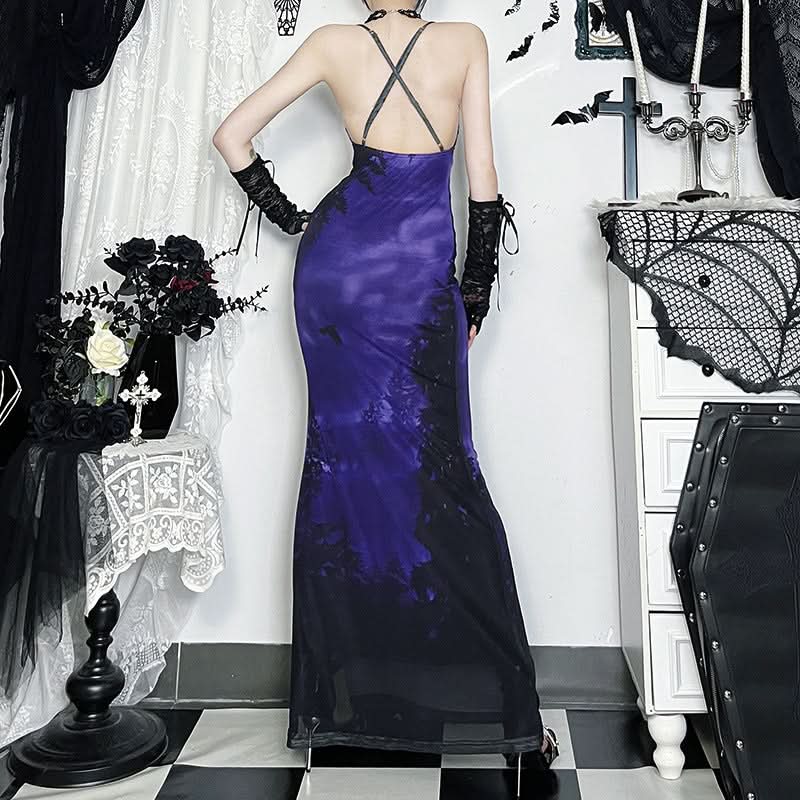 Enchanting Ombre Mermaid Maxi Dress - Gothic Witchy Halloween Party Gown