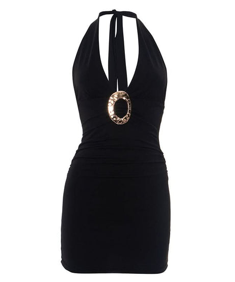 Goddess Gold Ring Halter Mini Dress - Your Ultimate LBD for Fall Parties & Holiday Nights
