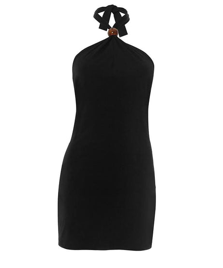 Sleek Black Halter Mini Dress | Chic Tie-Back LBD for Fall & Holiday Nights
