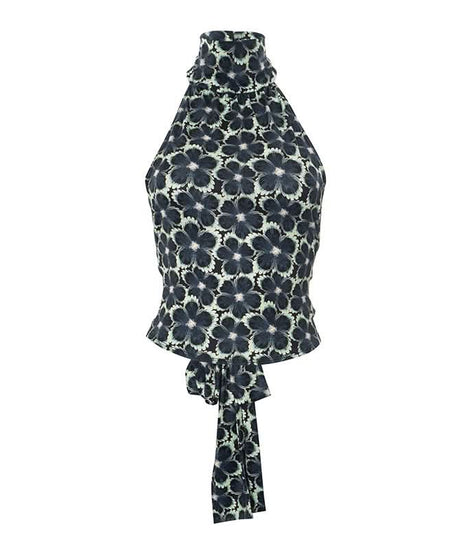Midnight Bloom Halter Top | Chic Backless Tie-Waist Floral for Fall Evenings