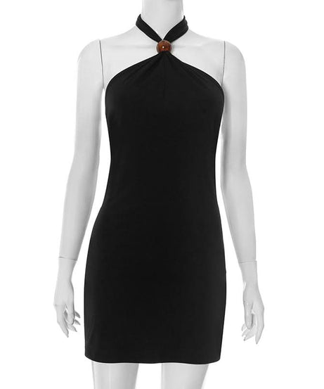 Sleek Black Halter Mini Dress | Chic Tie-Back LBD for Fall & Holiday Nights