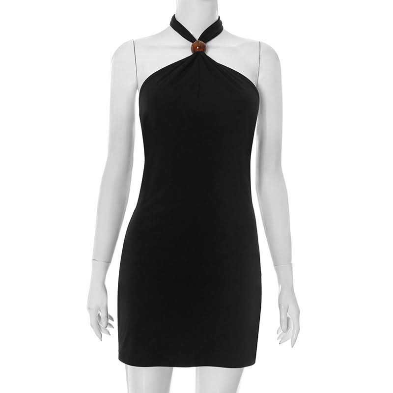 Sleek Black Halter Mini Dress | Chic Tie-Back LBD for Fall & Holiday Nights