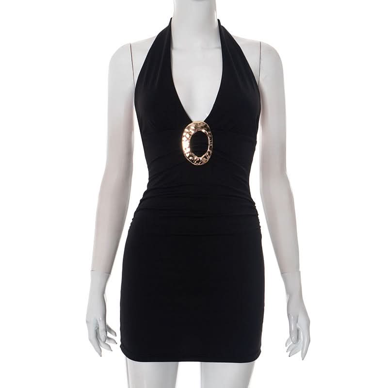 Goddess Gold Ring Halter Mini Dress - Your Ultimate LBD for Fall Parties & Holiday Nights