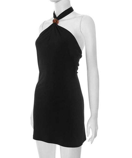 Sleek Black Halter Mini Dress | Chic Tie-Back LBD for Fall & Holiday Nights