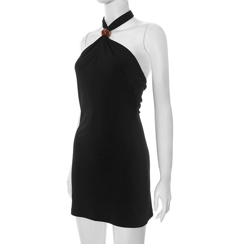 Sleek Black Halter Mini Dress | Chic Tie-Back LBD for Fall & Holiday Nights