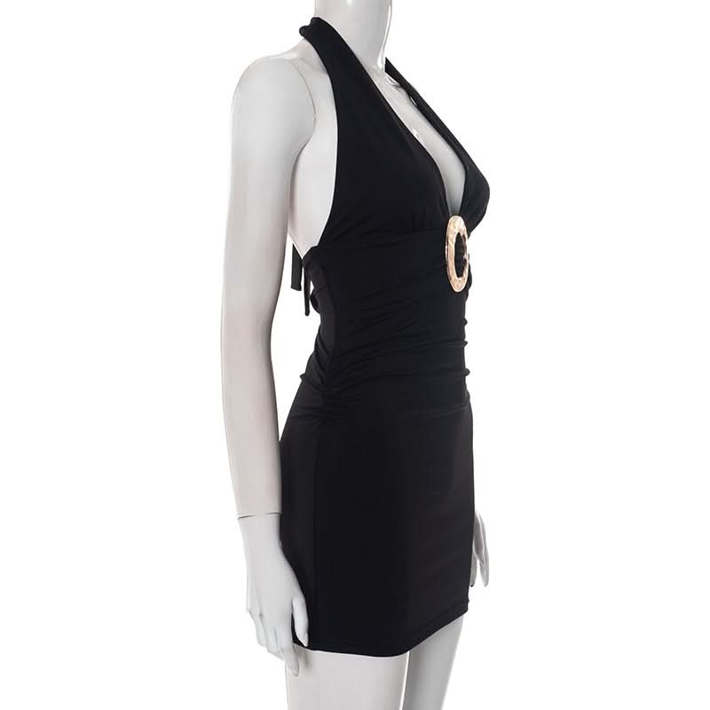 Goddess Gold Ring Halter Mini Dress - Your Ultimate LBD for Fall Parties & Holiday Nights