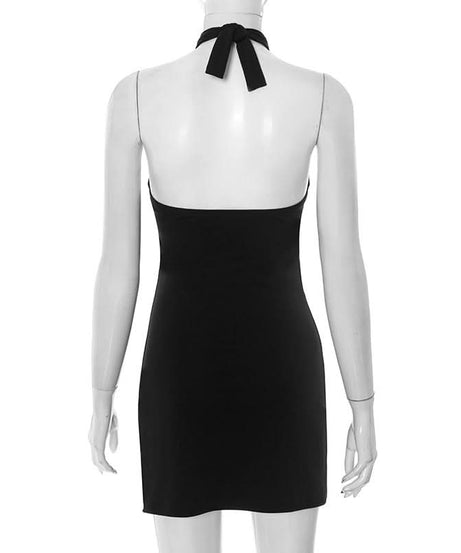 Sleek Black Halter Mini Dress | Chic Tie-Back LBD for Fall & Holiday Nights
