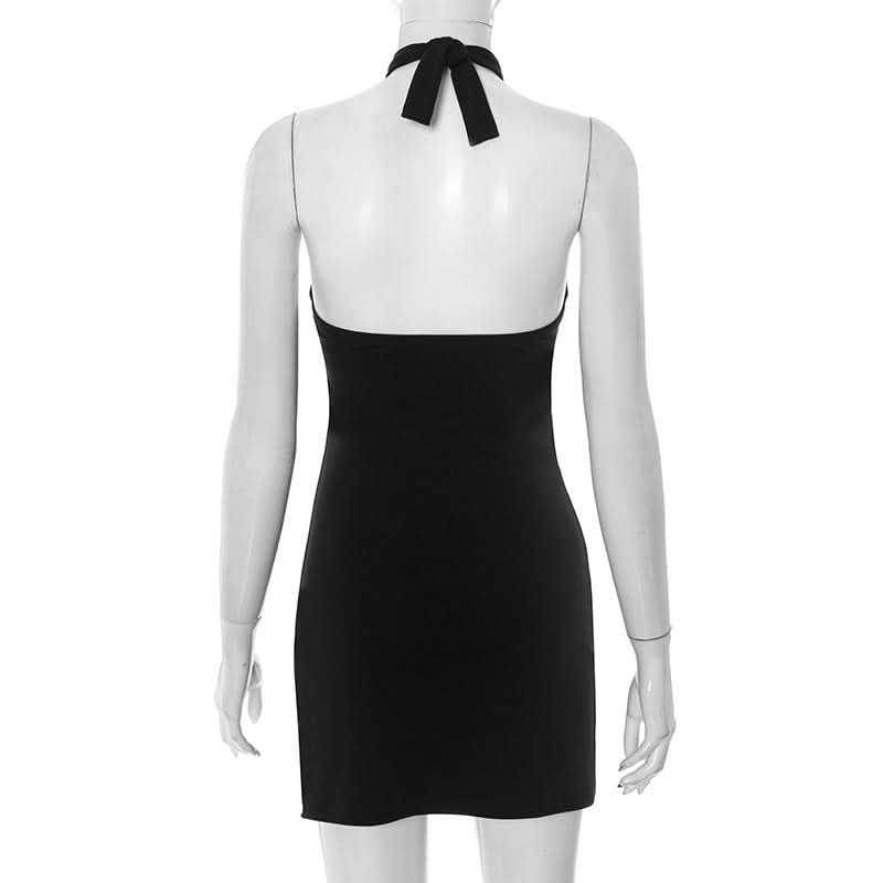Sleek Black Halter Mini Dress | Chic Tie-Back LBD for Fall & Holiday Nights