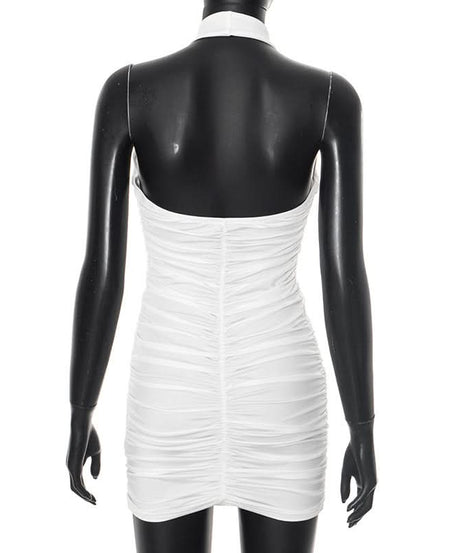 Sultry White Halter Cutout Ruched Bodycon Mini Dress - Chic Fall Party & Night Out
