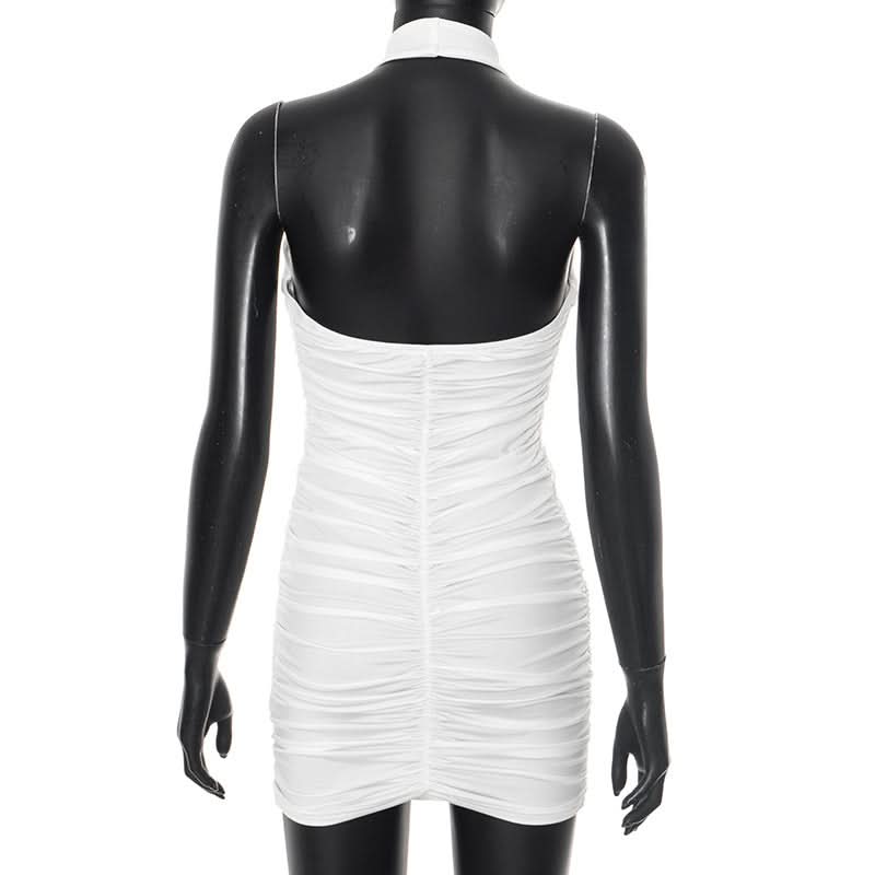 Sultry White Halter Cutout Ruched Bodycon Mini Dress - Chic Fall Party & Night Out