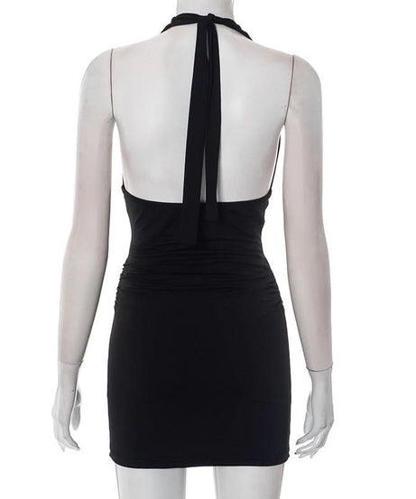 Goddess Gold Ring Halter Mini Dress - Your Ultimate LBD for Fall Parties & Holiday Nights