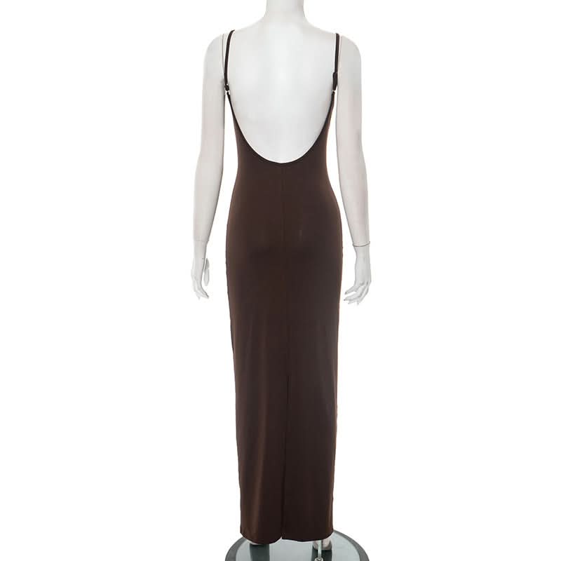 Autumn Luxe: Elegant Chocolate Brown Beaded Cami Maxi Dress - Fall Evenings & Holiday Style