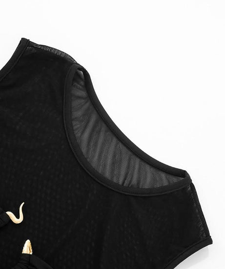 Sultry O-Ring Mesh & Ruched Crop Top - Chic Black Sleeveless for Fall Nights Out