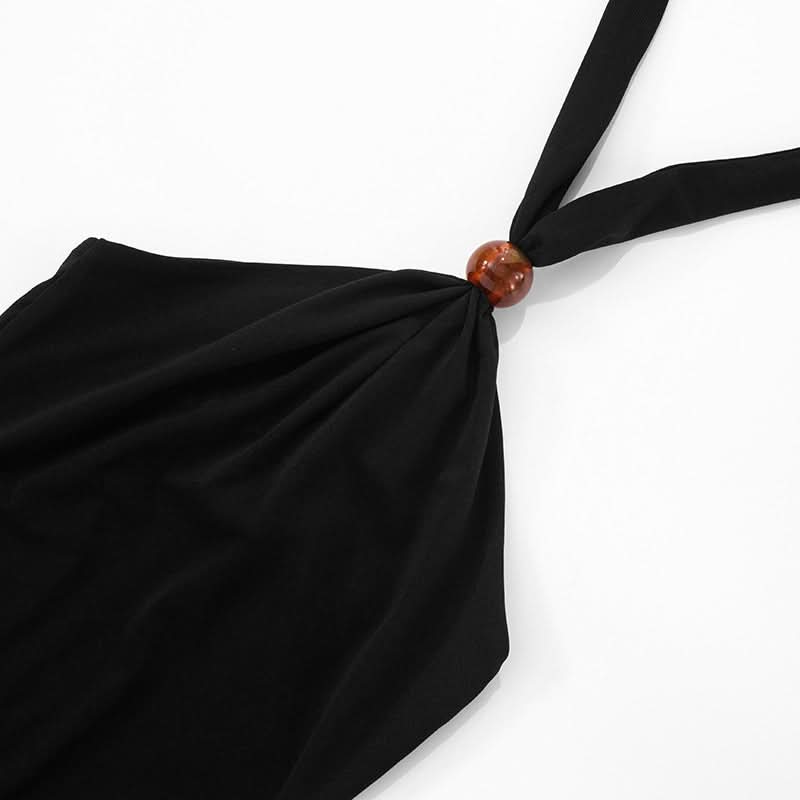 Sleek Black Halter Mini Dress | Chic Tie-Back LBD for Fall & Holiday Nights