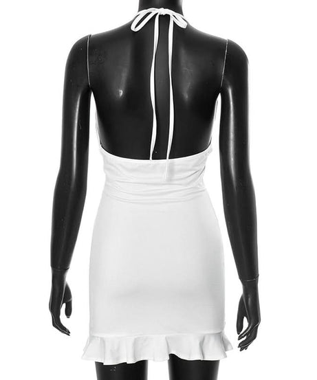 Stunning White Halter Plunge Mini Dress with Seashell Charm - Your Warm Weather Getaway Essential