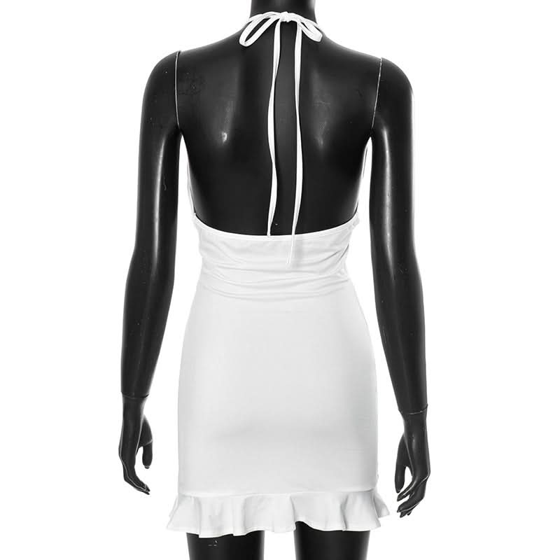 Stunning White Halter Plunge Mini Dress with Seashell Charm - Your Warm Weather Getaway Essential