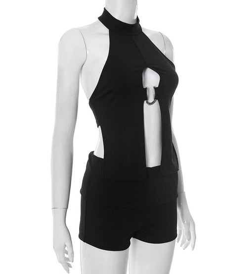 Daring Halter Keyhole Cutout Shorts Set - Your Essential Fall & Halloween Party Outfit