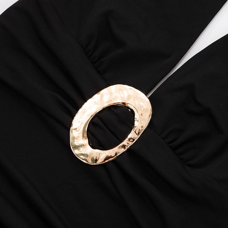 Goddess Gold Ring Halter Mini Dress - Your Ultimate LBD for Fall Parties & Holiday Nights