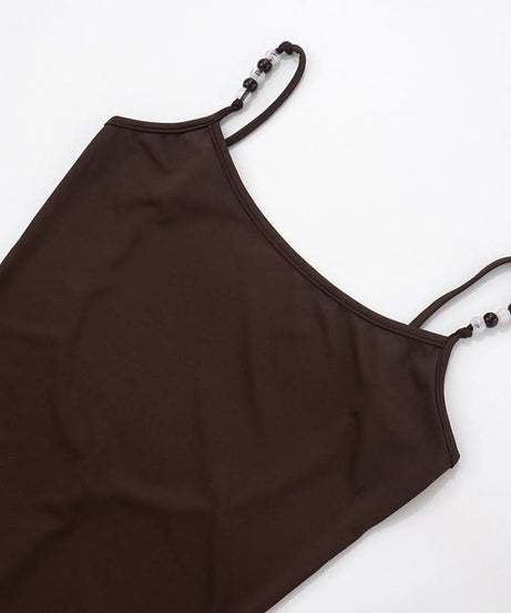 Autumn Luxe: Elegant Chocolate Brown Beaded Cami Maxi Dress - Fall Evenings & Holiday Style