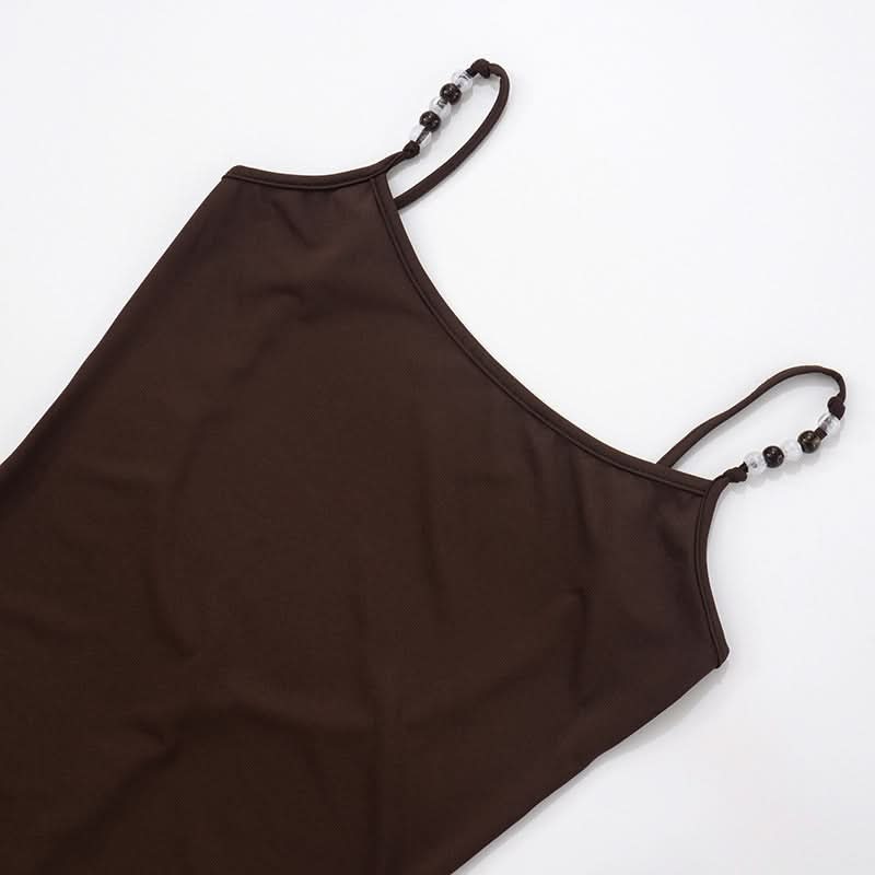 Autumn Luxe: Elegant Chocolate Brown Beaded Cami Maxi Dress - Fall Evenings & Holiday Style