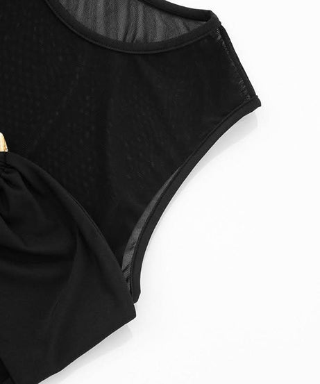 Sultry O-Ring Mesh & Ruched Crop Top - Chic Black Sleeveless for Fall Nights Out