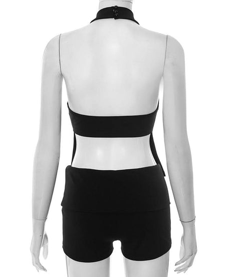 Daring Halter Keyhole Cutout Shorts Set - Your Essential Fall & Halloween Party Outfit