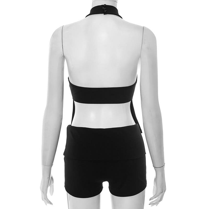 Daring Halter Keyhole Cutout Shorts Set - Your Essential Fall & Halloween Party Outfit