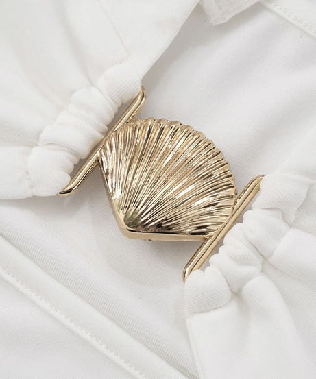 Stunning White Halter Plunge Mini Dress with Seashell Charm - Your Warm Weather Getaway Essential