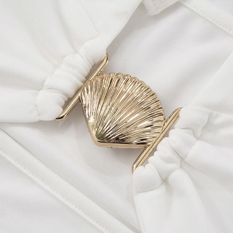 Stunning White Halter Plunge Mini Dress with Seashell Charm - Your Warm Weather Getaway Essential