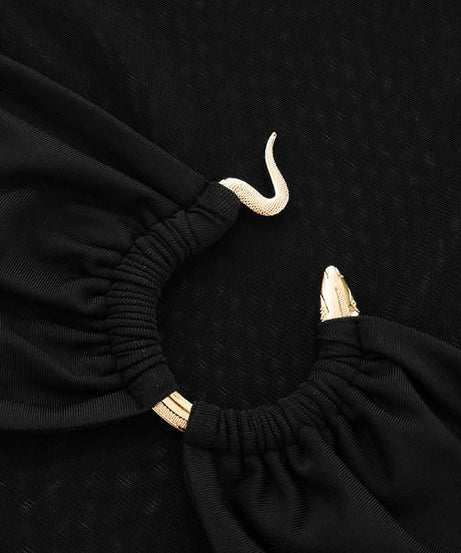 Sultry O-Ring Mesh & Ruched Crop Top - Chic Black Sleeveless for Fall Nights Out