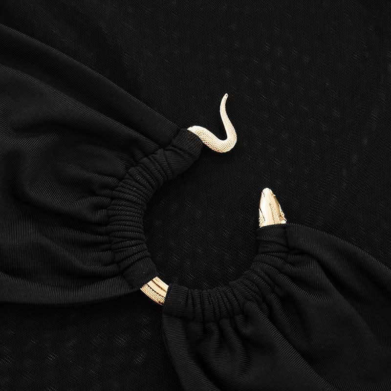 Sultry O-Ring Mesh & Ruched Crop Top - Chic Black Sleeveless for Fall Nights Out