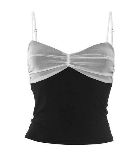 Chic Two-Tone Ruched Mesh Backless Cami Top | Fall Layering & Date Night Essential