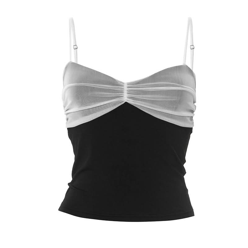 Chic Two-Tone Ruched Mesh Backless Cami Top | Fall Layering & Date Night Essential