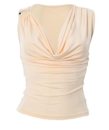 Autumn Chic Draped Cowl Neck Sleeveless Top for Women – Elegant Ruched Layering Essential