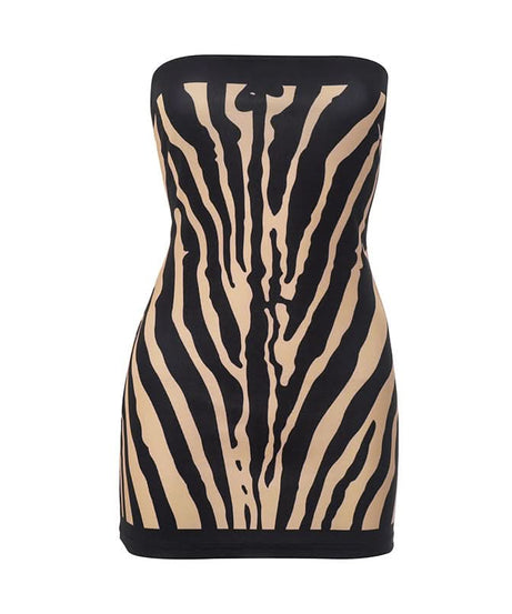 Unleash Your Wild Side: Backless Zebra Print Tube Mini Dress – Fall Party & Holiday Season Ready!