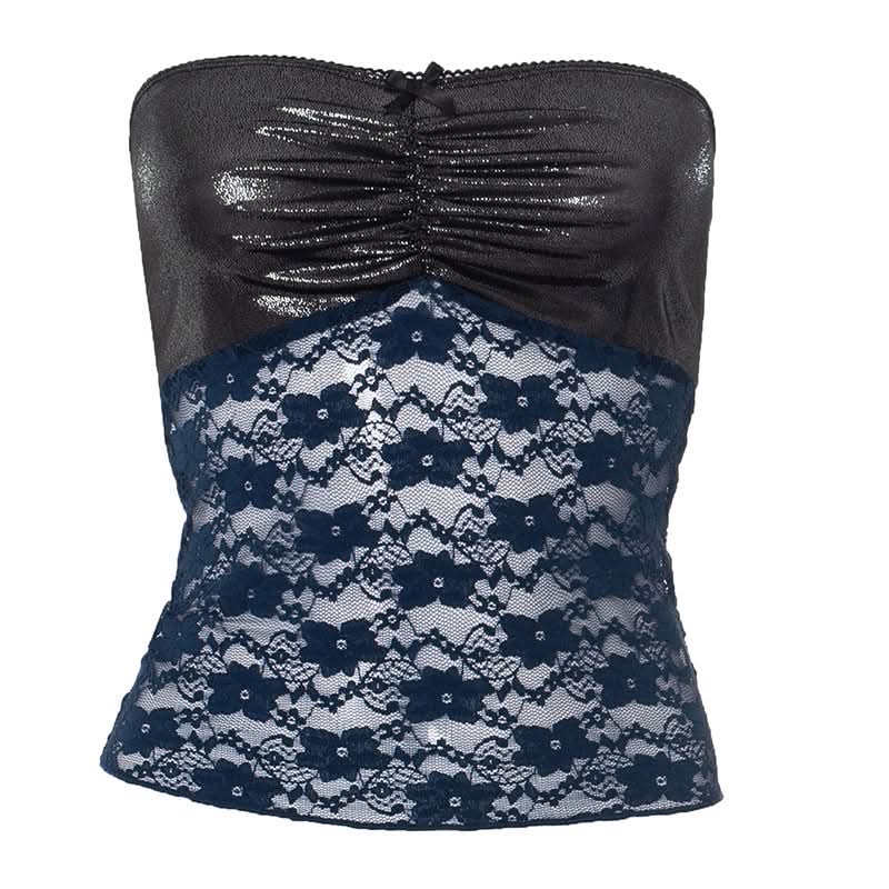 Glamorous Shimmer & Floral Lace Tube Top | Fall Party & Date Night Chic