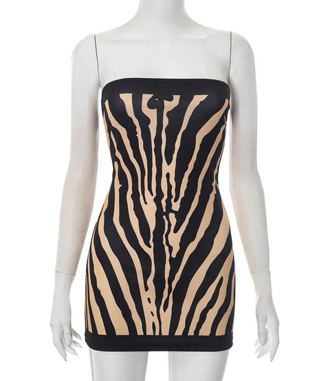 Unleash Your Wild Side: Backless Zebra Print Tube Mini Dress – Fall Party & Holiday Season Ready!