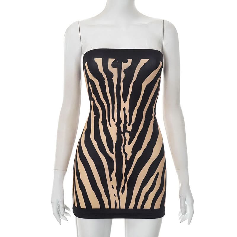 Unleash Your Wild Side: Backless Zebra Print Tube Mini Dress – Fall Party & Holiday Season Ready!