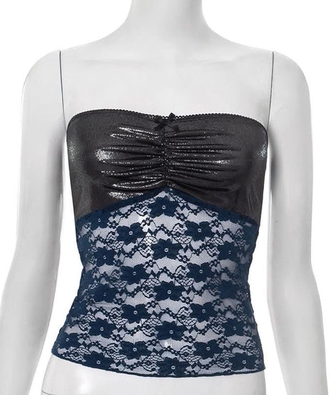 Glamorous Shimmer & Floral Lace Tube Top | Fall Party & Date Night Chic