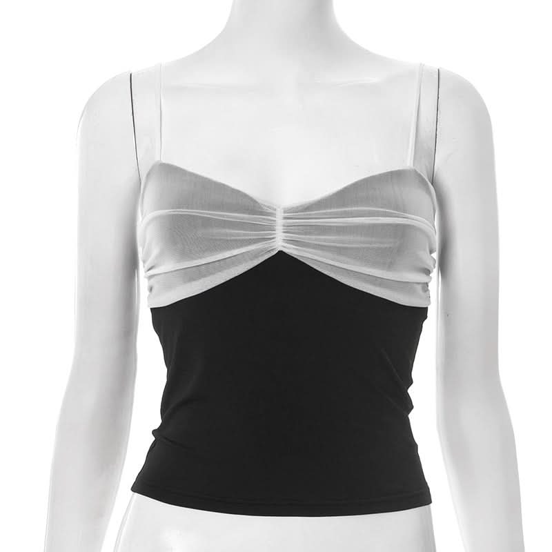 Chic Two-Tone Ruched Mesh Backless Cami Top | Fall Layering & Date Night Essential