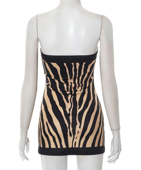 Unleash Your Wild Side: Backless Zebra Print Tube Mini Dress – Fall Party & Holiday Season Ready!
