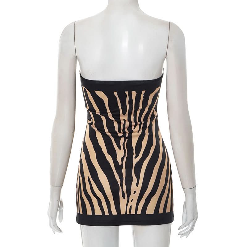Unleash Your Wild Side: Backless Zebra Print Tube Mini Dress – Fall Party & Holiday Season Ready!