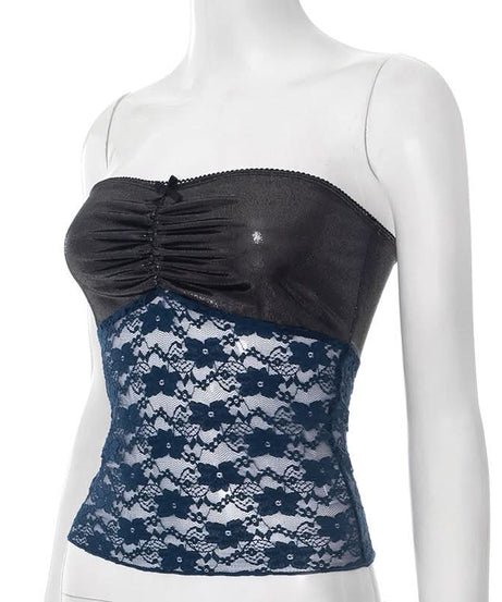 Glamorous Shimmer & Floral Lace Tube Top | Fall Party & Date Night Chic