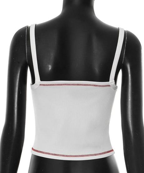 Y2K Flirty Lips Ribbed Cami Top - Square Neck Fall Essential