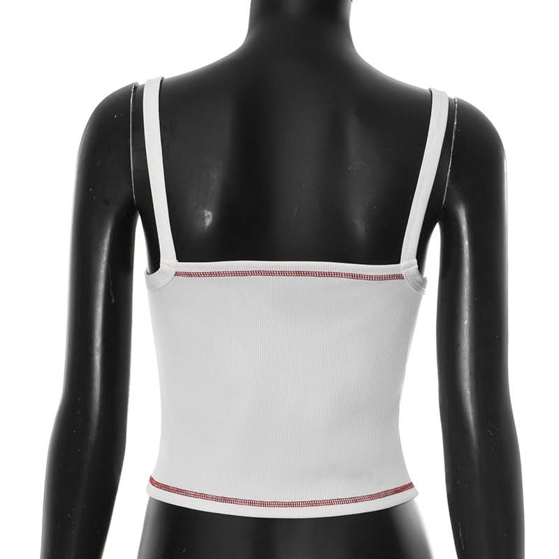 Y2K Flirty Lips Ribbed Cami Top - Square Neck Fall Essential