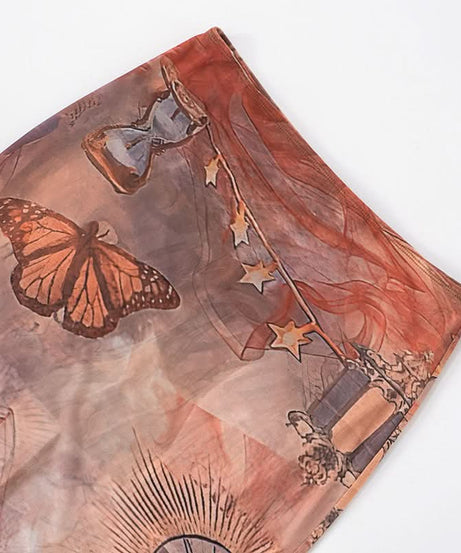 Ethereal Celestial Mesh Maxi Skirt - Mystical Butterfly Print Sheer Fall Style