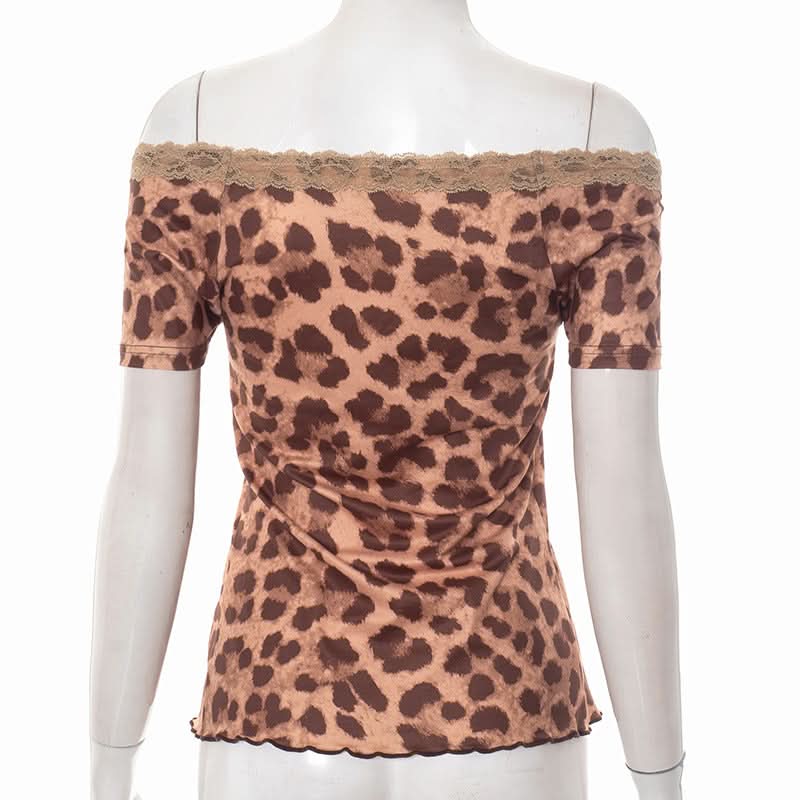 Wild Side Leopard Print Off-Shoulder Slit Top with Lace – Fall & Halloween Ready!